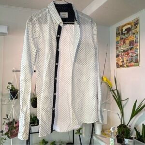 Level Ten Modern Dotted Button Down Shirt Long Sleeve Casual Size S‎